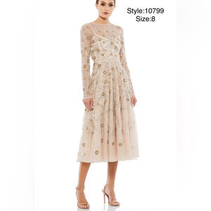 Mac Duggal Beaded illusion high neck long sleeve A line gown- style 10799